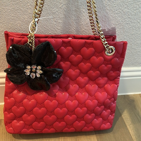 Betsey Johnson Be My Better Half Heart Shopper Red New - Picture 2 of 5